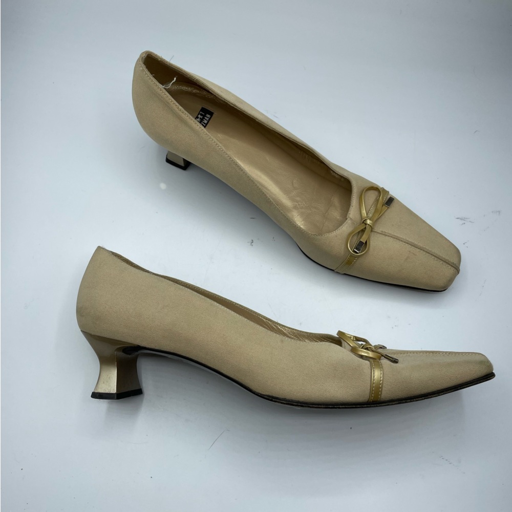 Stuart Weitzman Tan Fabric Square Toe Vintage Kit… - image 1